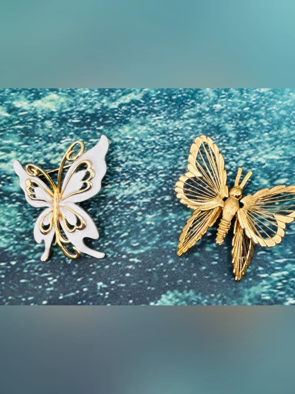 Five Piece Assorted Butterfly Brooch Pin Set - Multicolor Metals Gold Monet Sign
